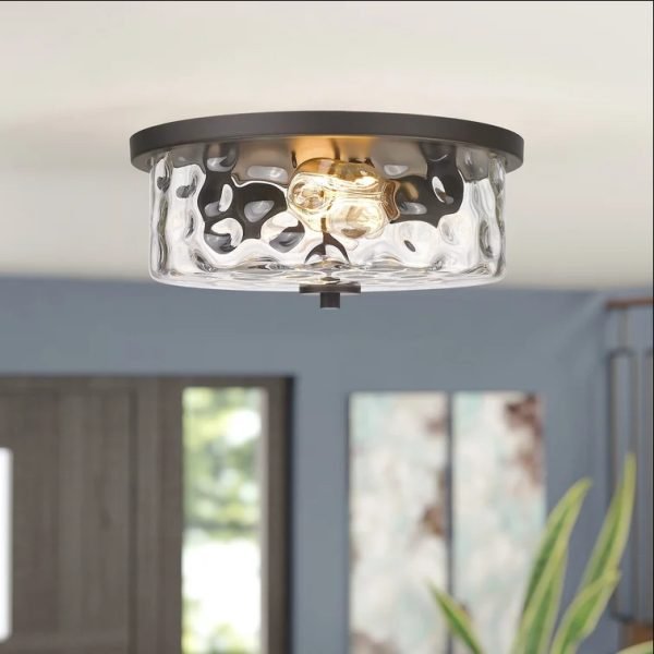 Rustic Vintage Ceiling Light LED Clear Glass Stone Pattern