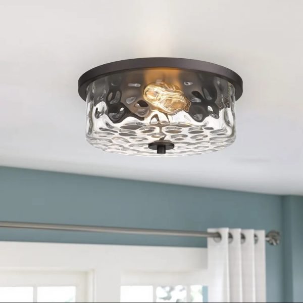 Rustic Vintage Ceiling Light LED Clear Glass Stone Pattern